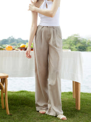 Cotton Pleat Wide Leg Pants