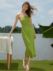 Summer Greens Open Back Tied Long Dress