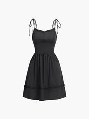 Tie Strap Lettuce Trim Short Dress