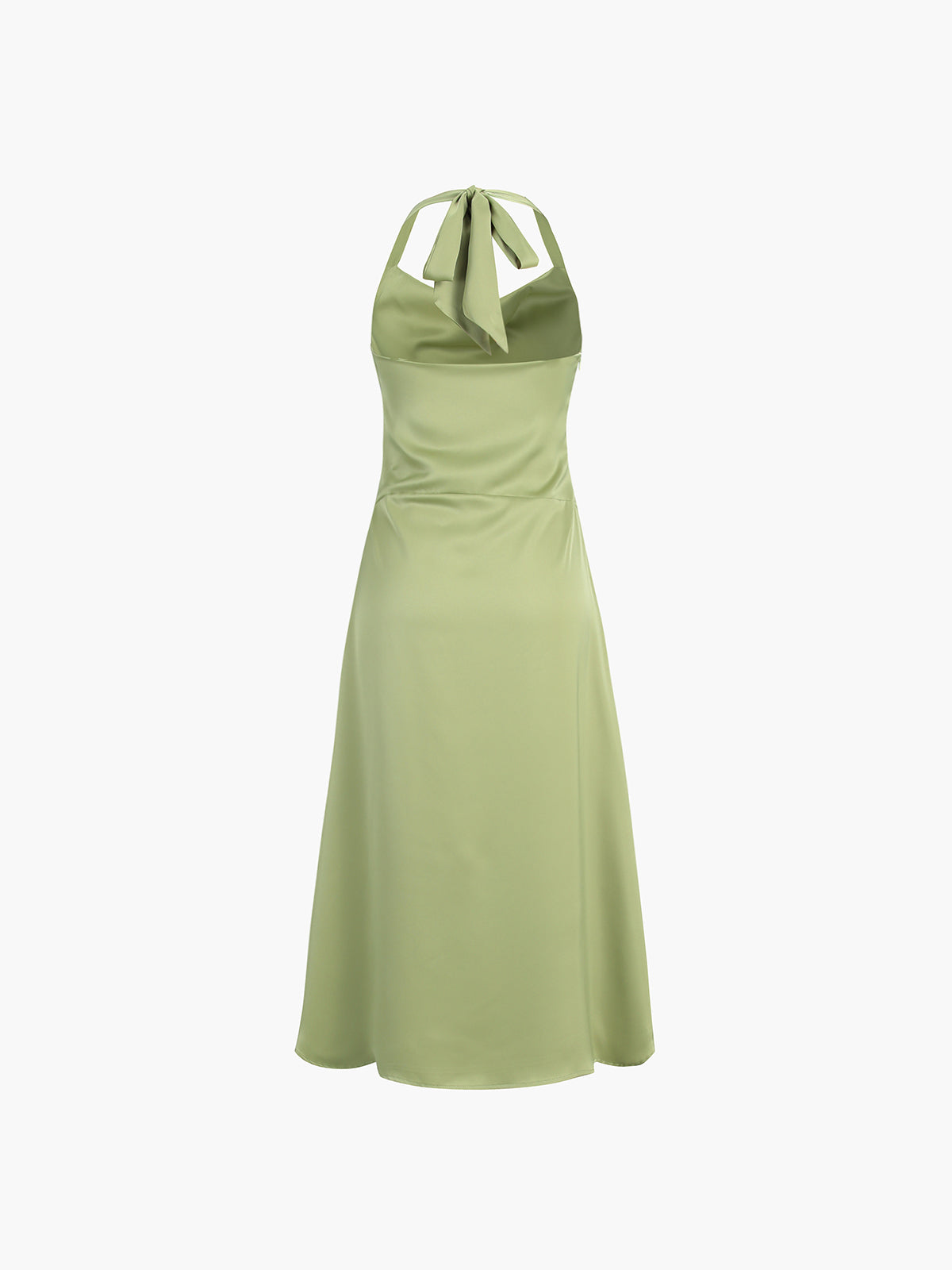 Halter Tied Zippered Satin Midi Dress