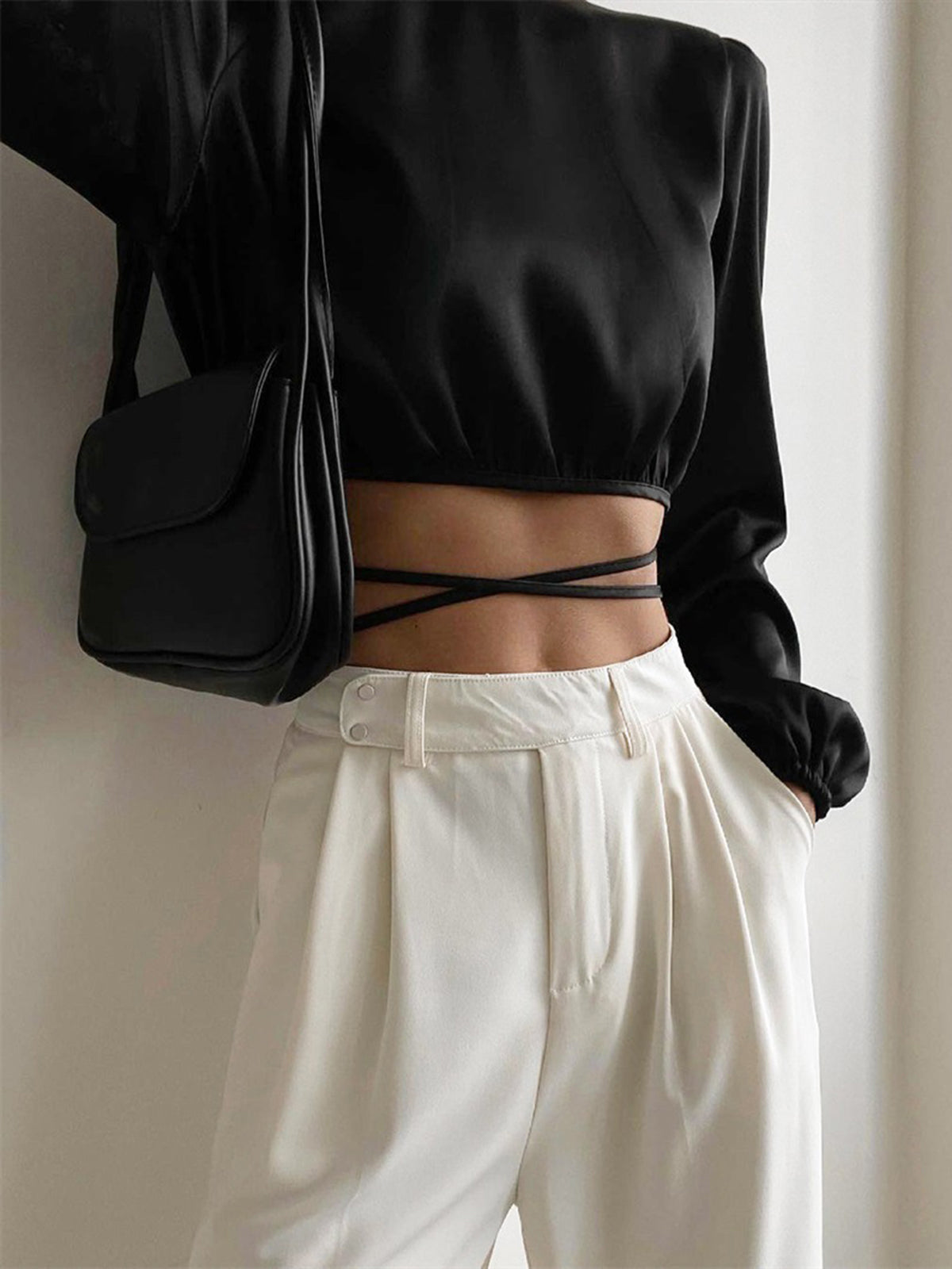 Satin Tied Crop Blouse