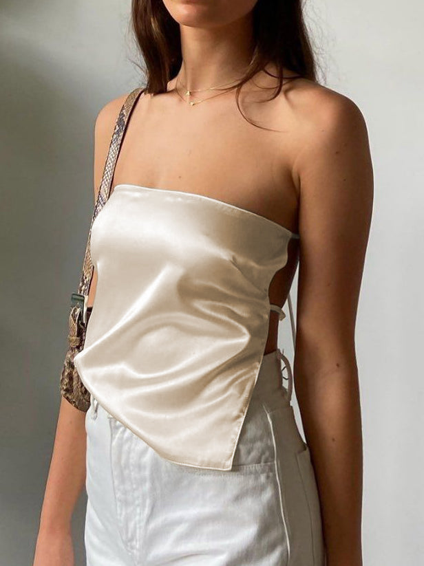 Satin Tied Open Back Tube Scarf Top