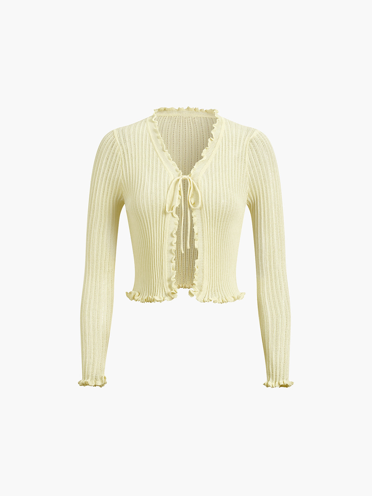 Frill Edge Tied Rib Crop Cardigan