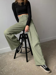 Buttoned Cargo Wide Leg Pants