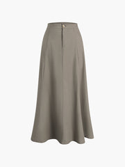 Linen Cotton Buttoned Flowy Maxi Skirt