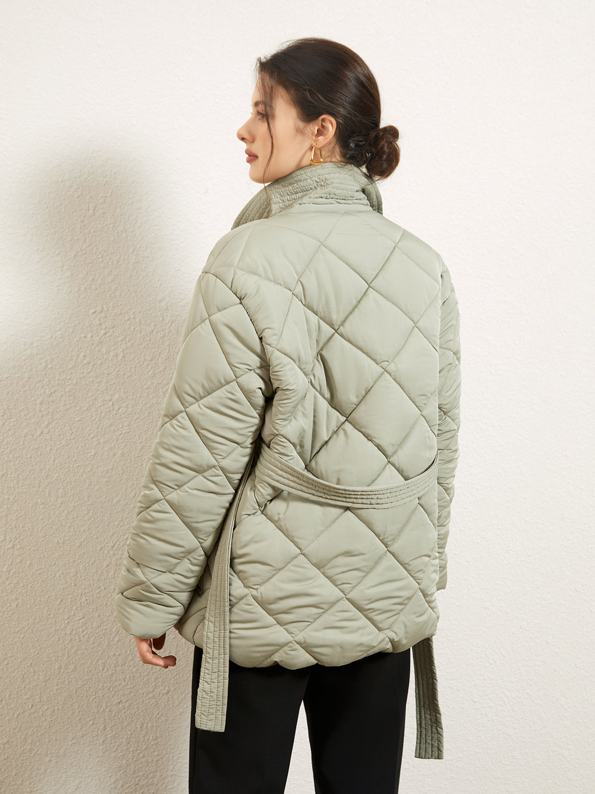 Stand Collar Puffer Quilted Trench Jacket