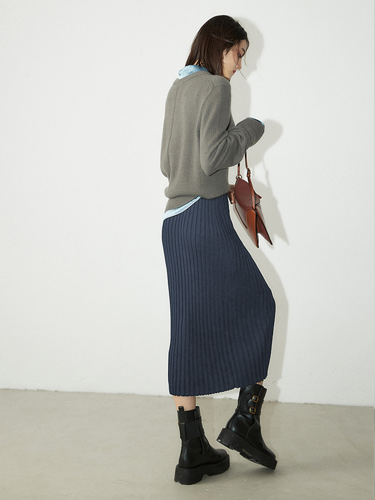 Ribbed Long Knitted Midi Skirt