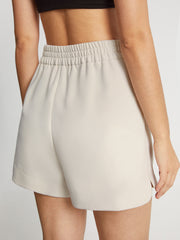 High Waisted Asymmetrical Pleat Front Trouser Shorts