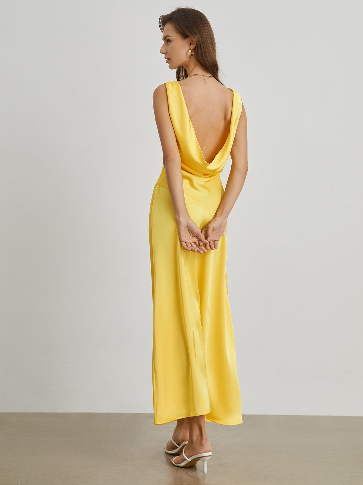 Golden Time Satin Open Back Midi Dress