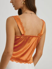 Vitamin C Lace Trim Satin Crop Top