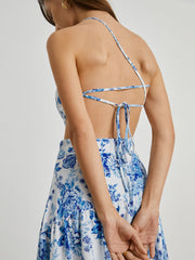 Blue Rose Open Back Midi Dress