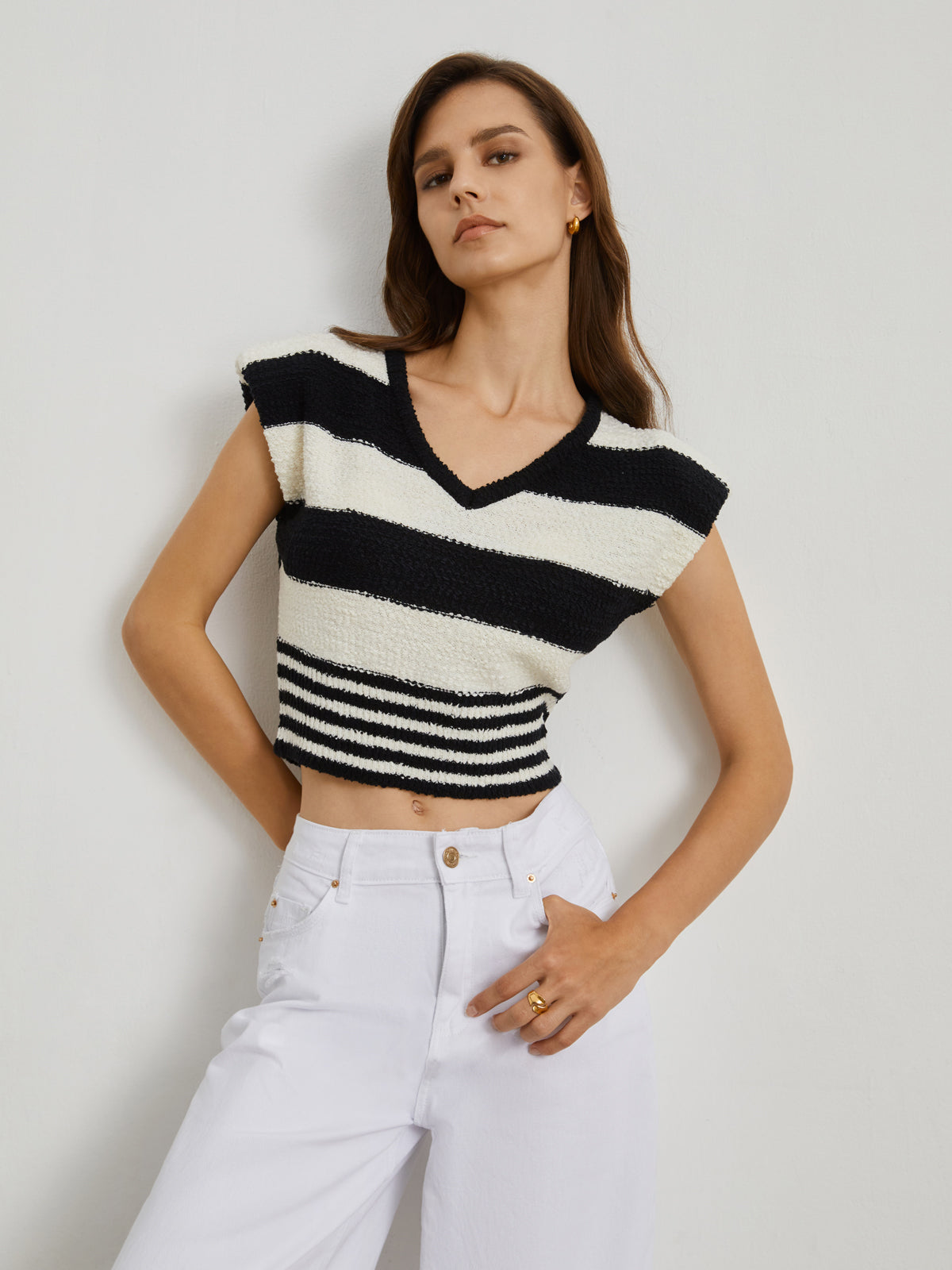 Stripe Cap Sleeve Vest