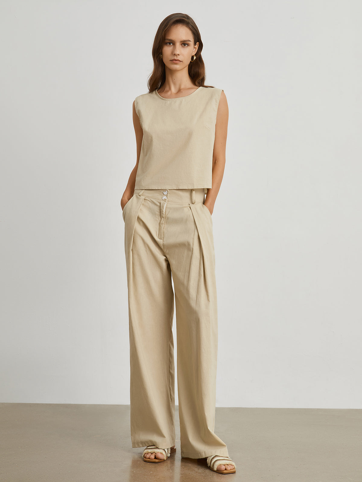 Minimalist Cotton Linen Two Piece Pants Set