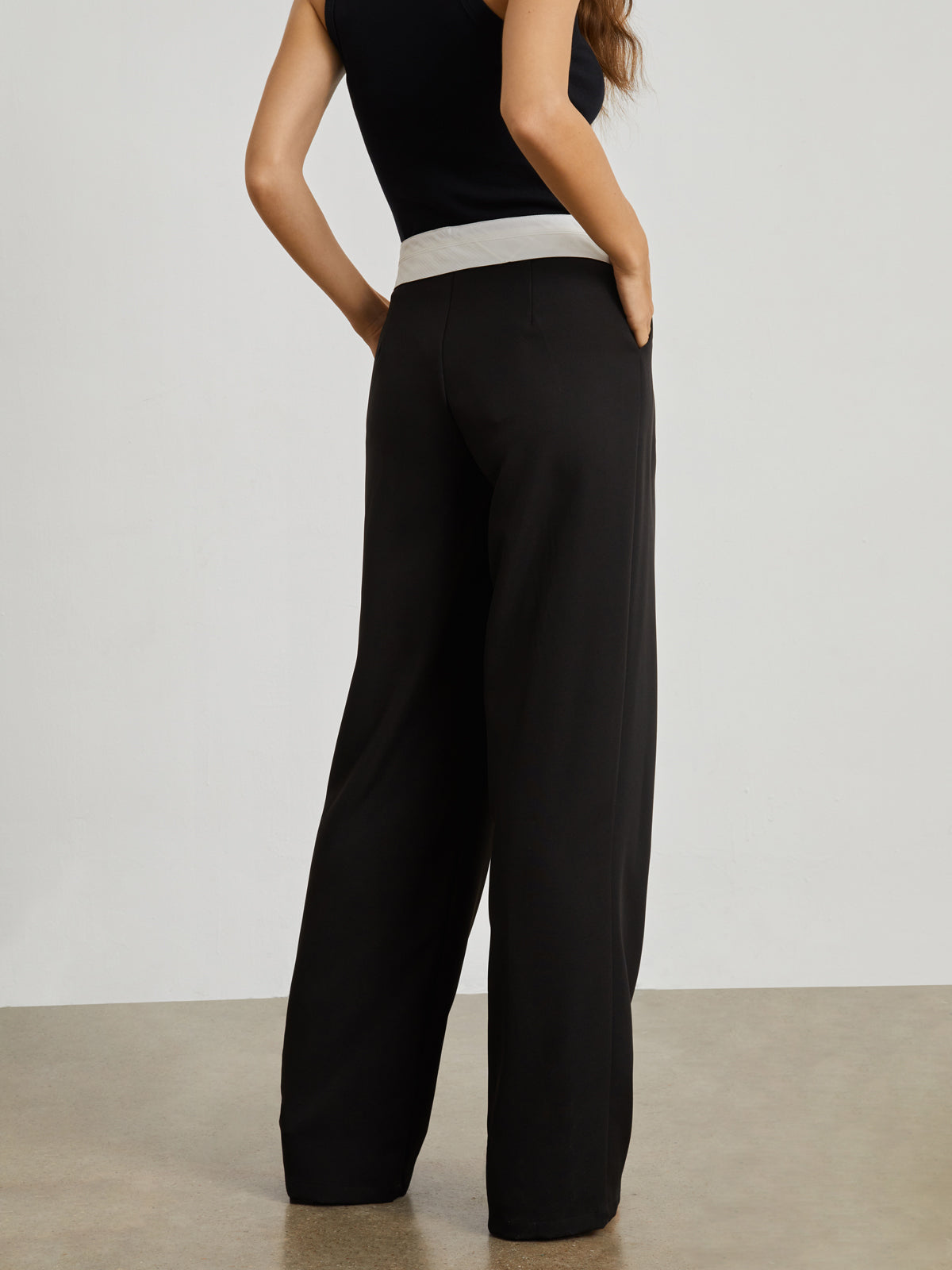 V Shape Contrast Waistband Wide Leg Pants