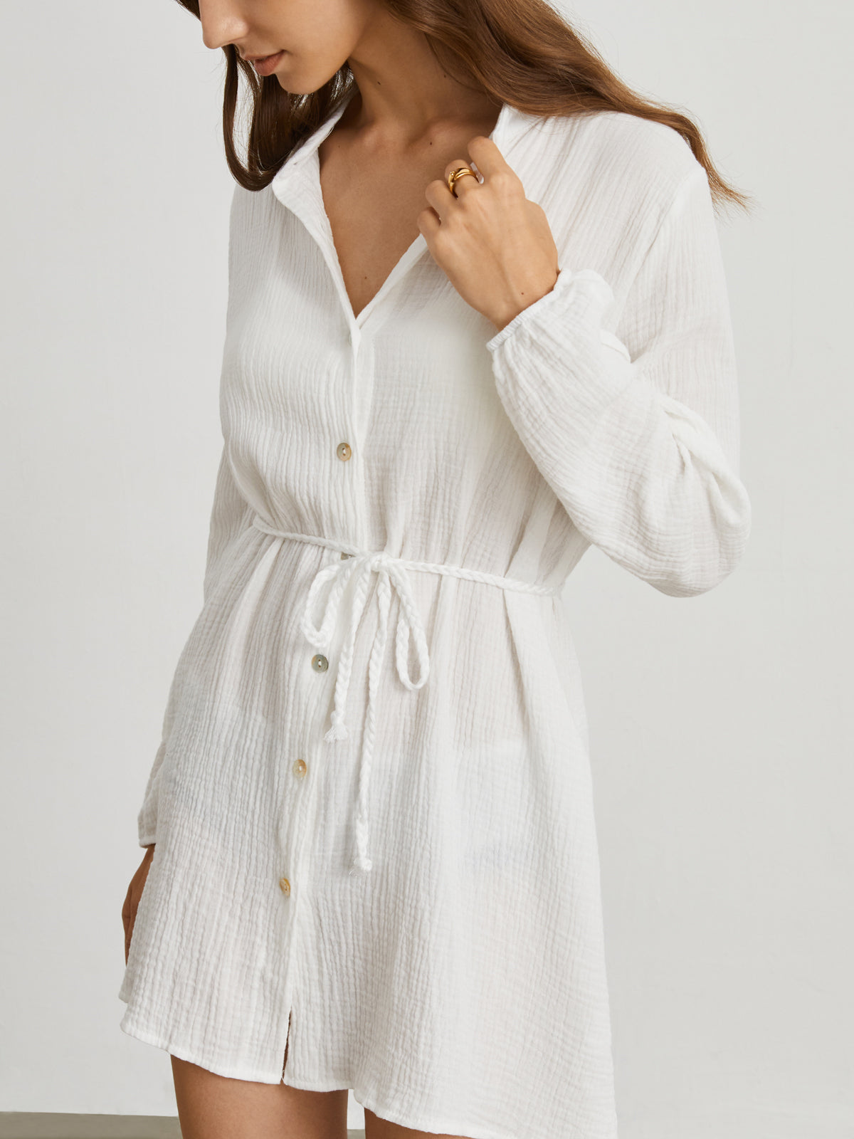 Cotton Tied Short Shirt Dress