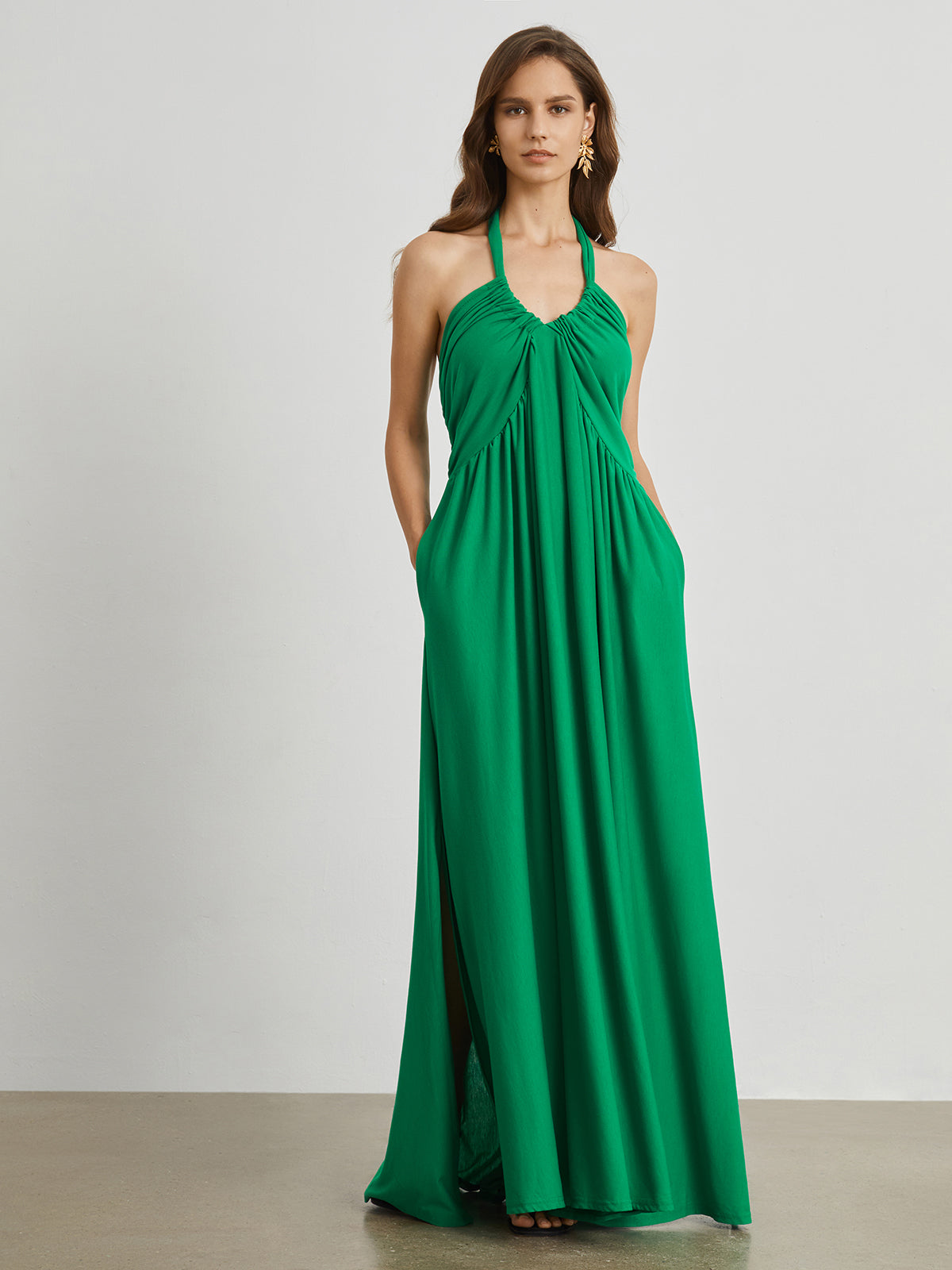 Tied Halter Open Back Long Dress