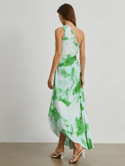 Tie Dye Pleated Cutout Long Dress