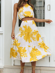 Plumeria Floral Two Piece Skirt Set