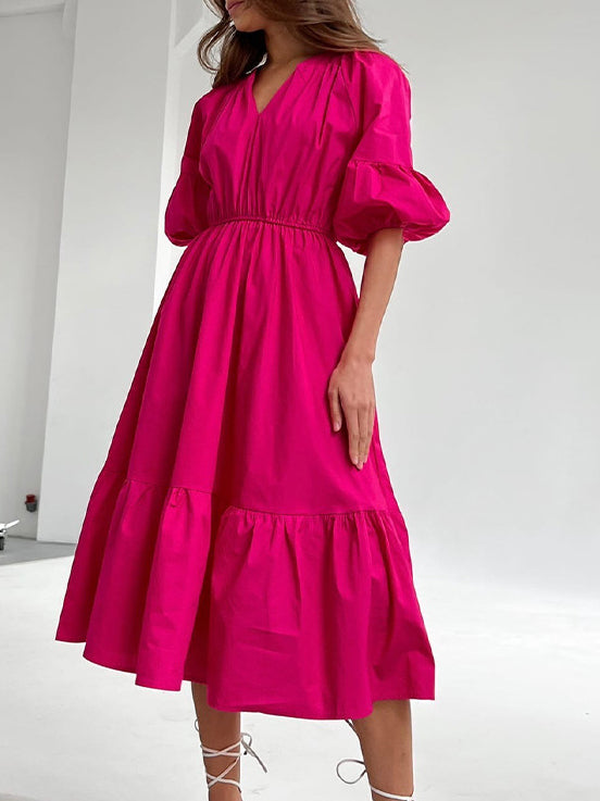 Cancun Cotton Puff Sleeve Midi Dress