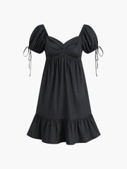 Cowboy Puff Sleeve Ruched Short Dress