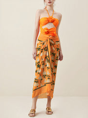 Floral Pattern Cover Up Wrap Skirt