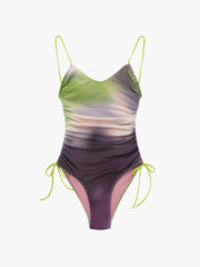 Tie Dye Drawstring One Piece Swimsuit