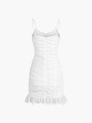 Ruched Zippered Lace Short Dress