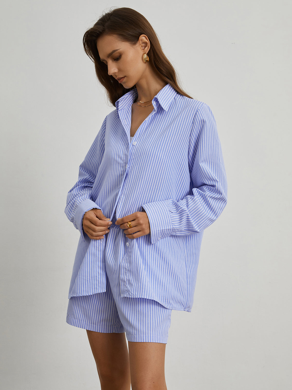 Lesbos Pinstripe Two Piece Shorts Set