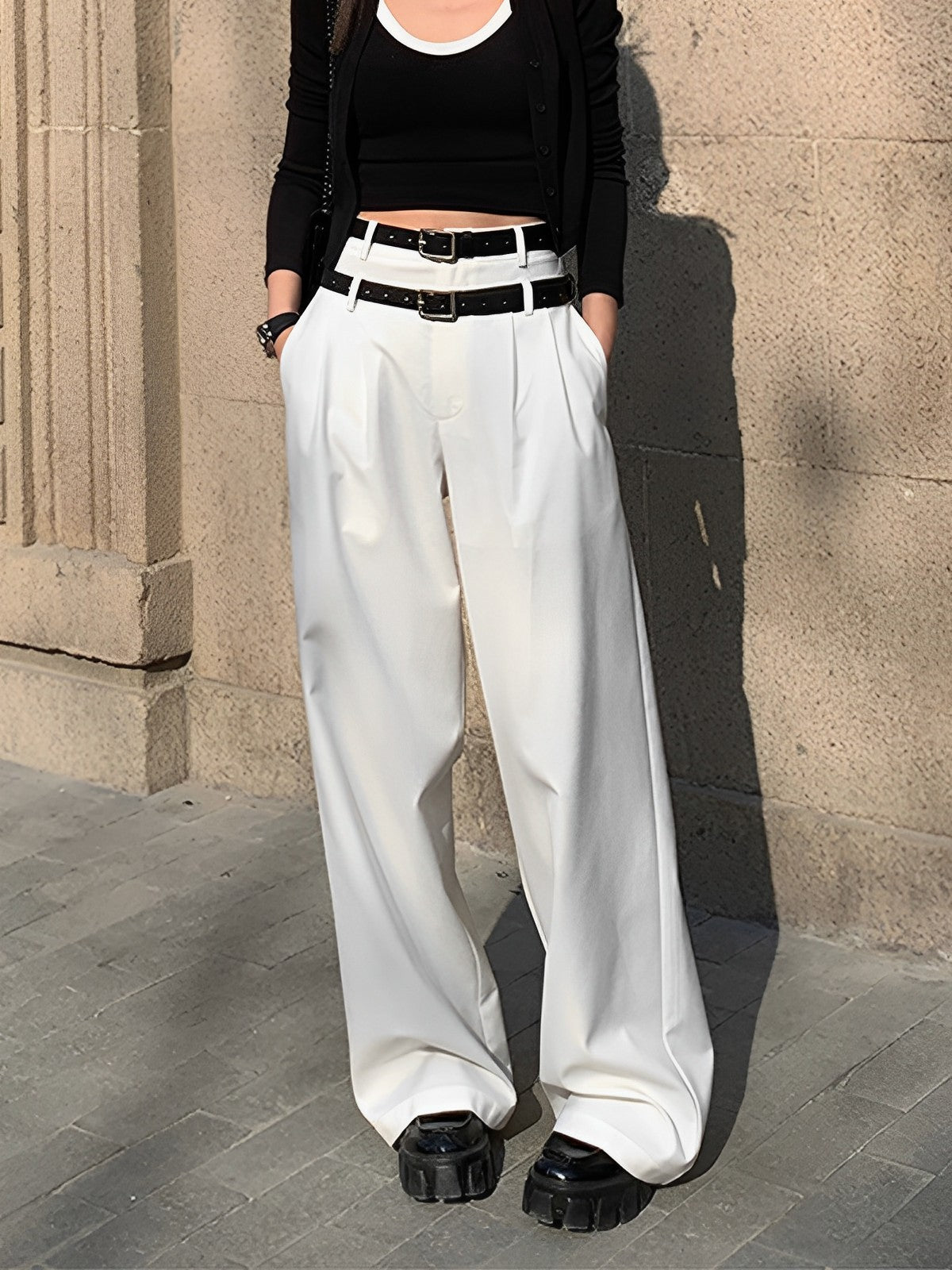 Double Waistband Pleat Wide Leg Pants