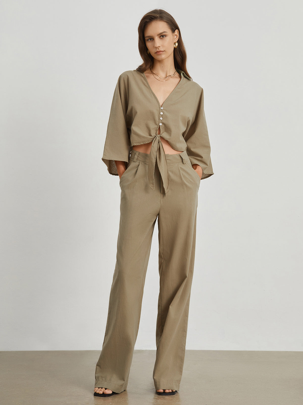 Utility Cotton Linen Wide Leg Pants