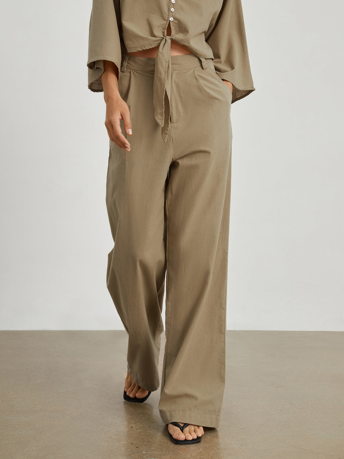 Utility Cotton Linen Wide Leg Pants