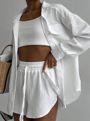 Minimalist Collared Two Piece Shorts Set