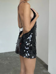 Twilight Sequined Open Back Halter Short Dress