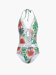 Tropical Floral Open Back One Piece Swimsuit