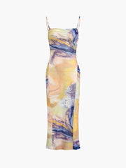 Granite Tie Dye Mesh Ruched Midi Dress