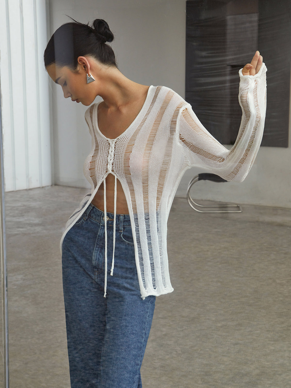 Open Knit Cover Up Tied Top