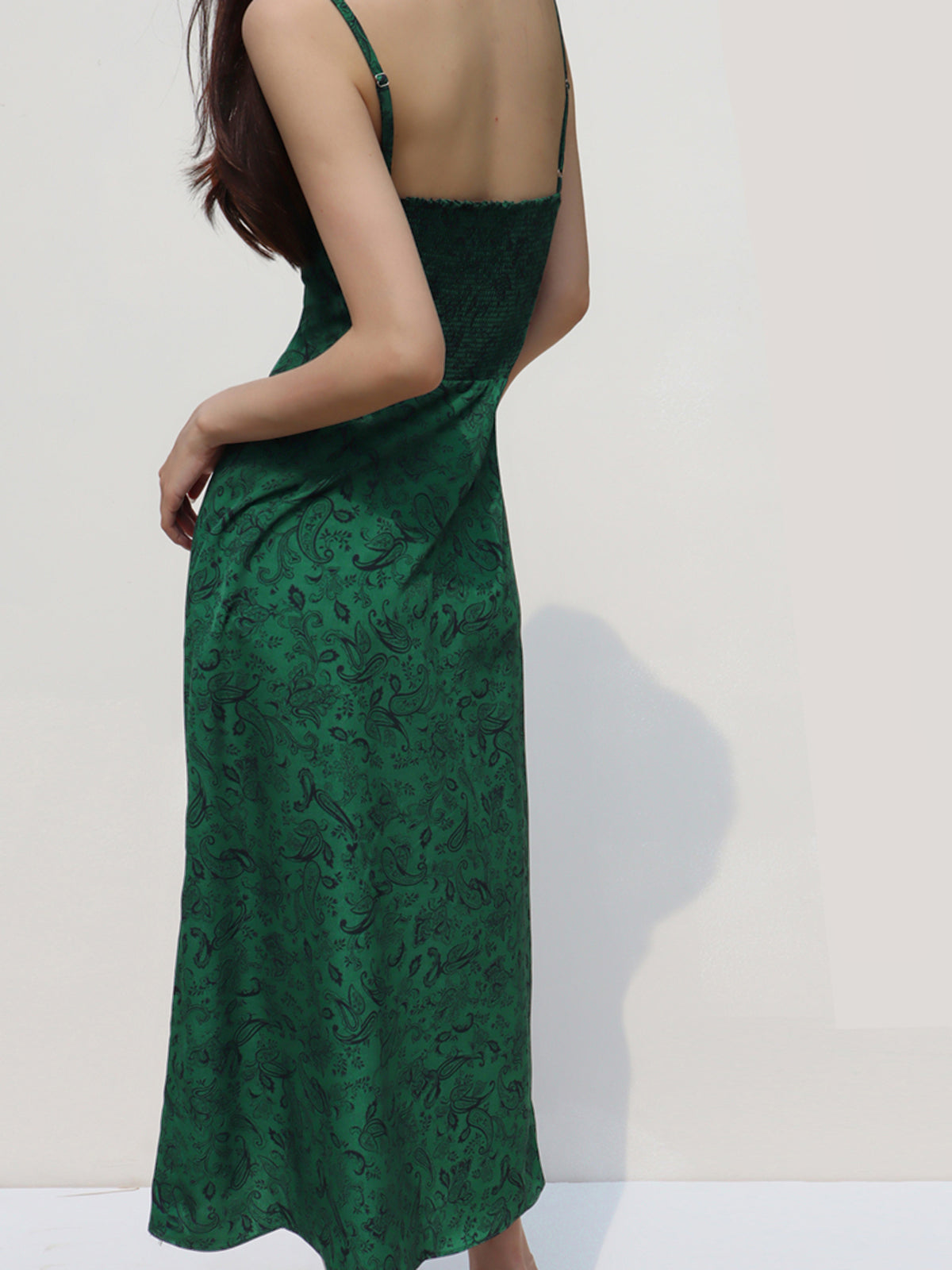 Silk Dark Green Print Slip Dress