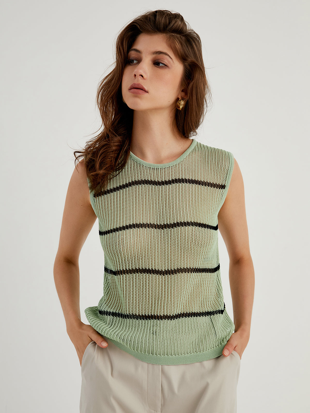 By The Garden Stripe Crochet Tank Top