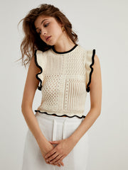 Maze Crochet Eyelet Flounce Tank Top