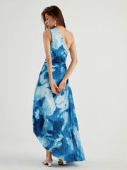 Aqua Tie Dye Pleat Cutout Long Dress