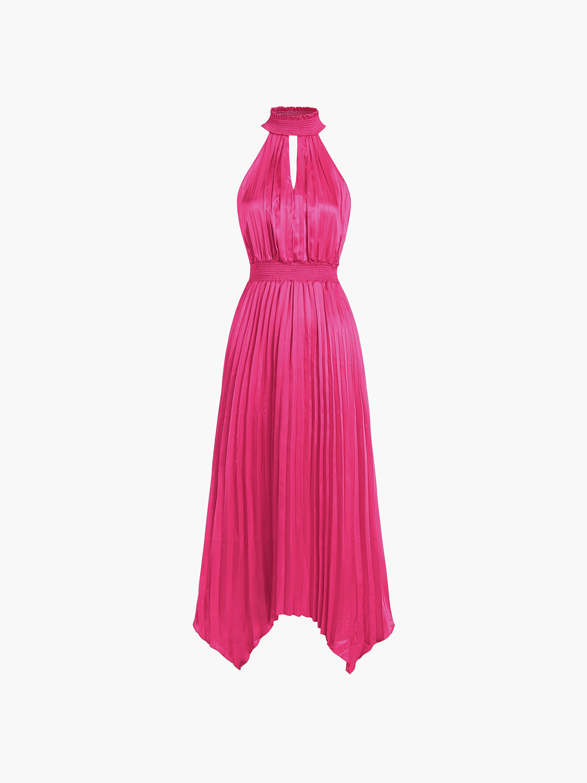 Cranberry Satin Pleat Zippered Midi Dress