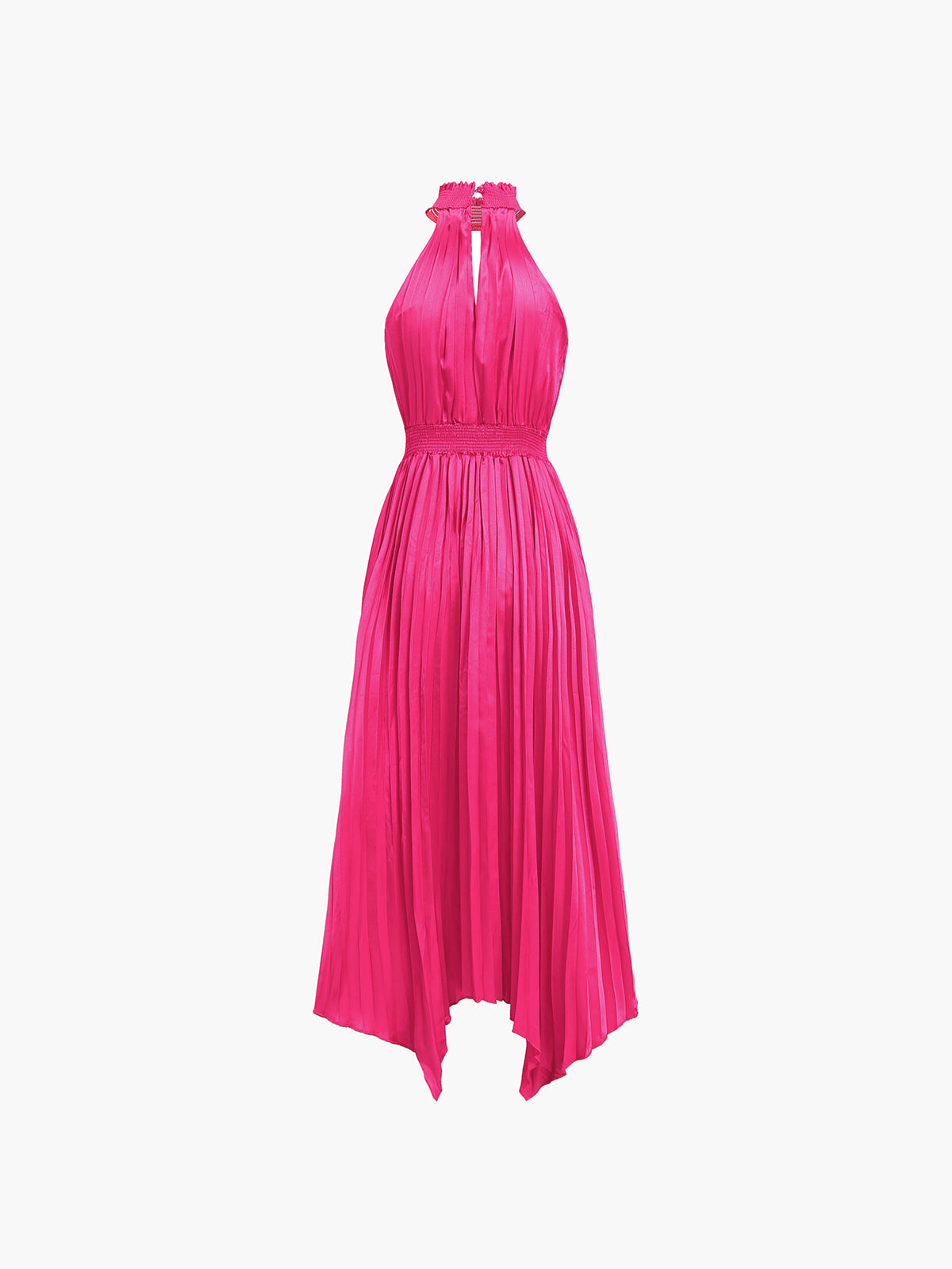 Cranberry Satin Pleat Zippered Midi Dress