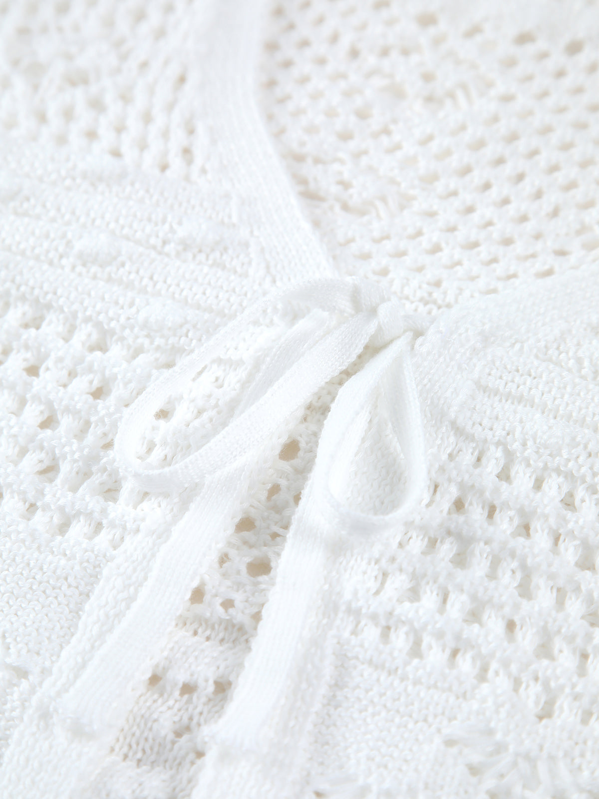 Snowflake Eyelet Crochet Tied Crop Cardigan