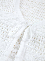 Snowflake Eyelet Crochet Tied Crop Cardigan