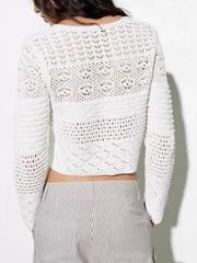 Snowflake Eyelet Crochet Tied Crop Cardigan