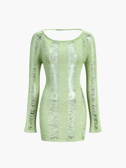 Matcha Open Knit Backless Short Dress