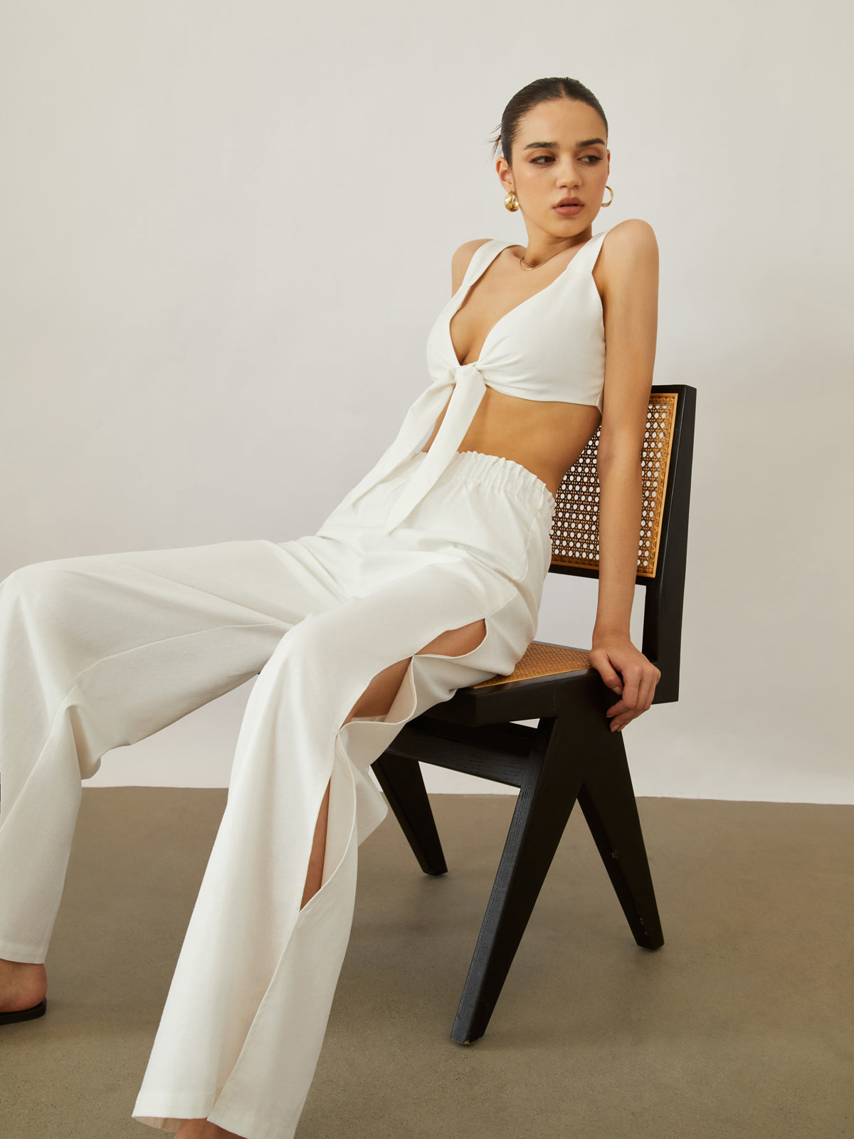 Tie Front Two Piece Pants Set