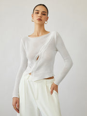 Oblique Buttoned Cover Up Knit Top