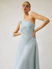 Aqua Raw Hem Denim Midi Dress