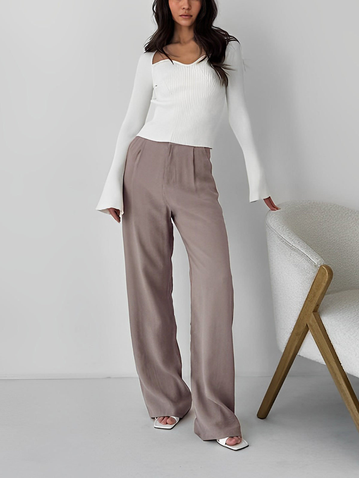 Business Casual Pleat Wide Leg Dress Pants